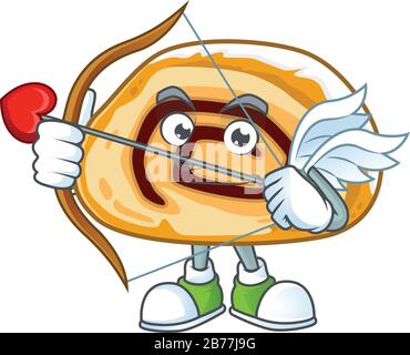 Dolce personaggio cartoon di swiss roll Cupid con freccia e ali Illustrazione Vettoriale