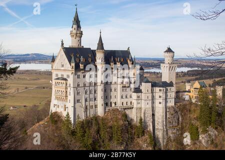 Castello Neuschwanstein di Ludwig in Baviera Germania. Foto Stock
