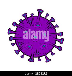 Illustrazione dei cartoni animati di coronavirus isolata su sfondo bianco. Cov Dangerous Cell .Chinese Epidemic Virus Disease Cartoon Flat Vector Illustration, Illustrazione Vettoriale