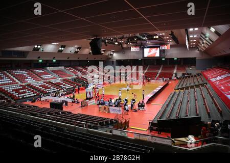 Funabashi Arena, Chiba, Giappone. 14 Marzo 2020. Vista generale, 14 MARZO 2020 - Pallacanestro : 2019-20 B.LEAGUE B1 gioco tra Chiba Jets 80-88 Utsunomiya Brex alla Funabashi Arena, Chiba, Giappone. Credit: Yutaka/AFLO SPORT/Alamy Live News Foto Stock