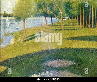 Georges Seurat - Paysage, l'Ile de la Grande-Jatte PC130. Foto Stock