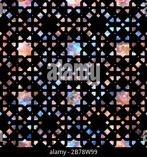 Mosaico geometrico colorato su sfondo nero in stile arabesco. Foto Stock