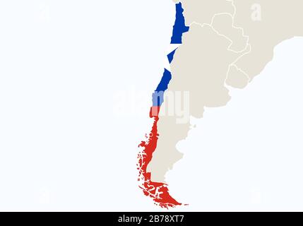 Sud America con mappa del Cile evidenziata. Illustrazione Vettoriale. Illustrazione Vettoriale