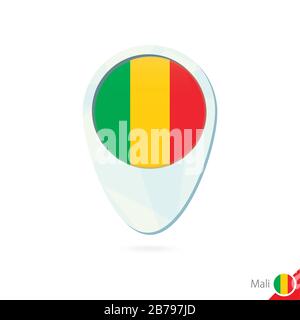 Mali flag posizione mappa icona pin su sfondo bianco. Illustrazione Vettoriale. Illustrazione Vettoriale