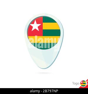 Icona del perno della mappa della posizione della bandiera Togo su sfondo bianco. Illustrazione Vettoriale. Illustrazione Vettoriale