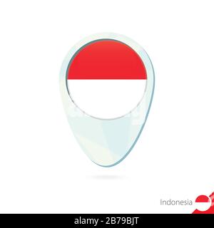 Icona del pin della mappa di posizione della bandiera indonesiana su sfondo bianco. Illustrazione Vettoriale. Illustrazione Vettoriale