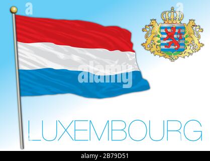 Bandiera nazionale e stemma del Lussemburgo, Unione europea, illustrazione vettoriale Illustrazione Vettoriale