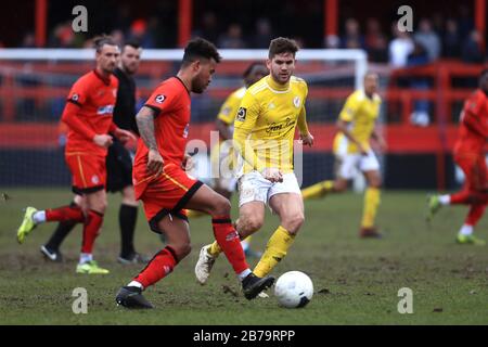 Alfreton, INGHILTERRA - 14 MARZO il Connor Franklin di Brackley Town durante la partita nord della Vanarama National League tra Alfreton Town e Brackley Town a North Street, Alfreton, sabato 14 marzo 2020. (Credit: Leila Coker | MI News) La Fotografia può essere utilizzata solo per scopi editoriali su giornali e/o riviste, licenza richiesta per uso commerciale Credit: Mi News & Sport /Alamy Live News Foto Stock