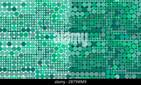 Insieme di due motivi di superficie vettoriale senza giunture. Semplice sfondo geometrico a cerchi multicolore. Uno su bianco l'altro è su verde scuro. Illustrazione Vettoriale