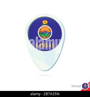 USA, bandiera Kansas, mappa della posizione, icona a forma di pin su sfondo bianco. Illustrazione Vettoriale. Illustrazione Vettoriale