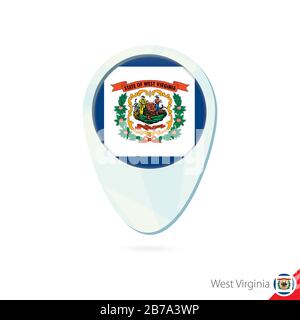 Stati Uniti bandiera West Virginia posizione mappa icona pin su sfondo bianco. Illustrazione Vettoriale. Illustrazione Vettoriale