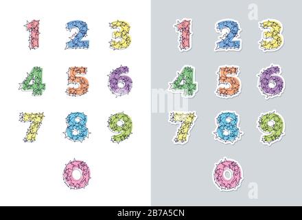 Set adesivi di numeri colorati carattere con stelle. Ideale per anniversari, compleanni, vacanze e altri. Illustrazione vettoriale. Illustrazione Vettoriale