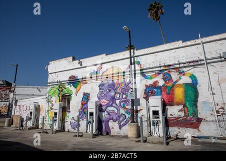 Muro di graffiti su Melrose Ave, LA, CA Foto Stock