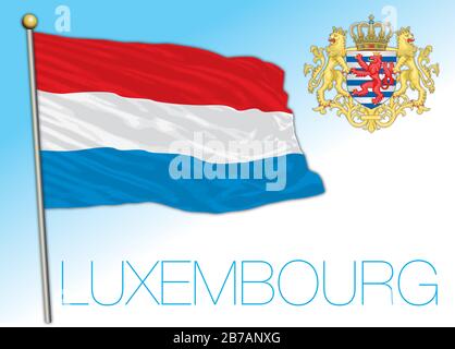 Bandiera nazionale e stemma del Lussemburgo, Unione europea, illustrazione vettoriale Illustrazione Vettoriale