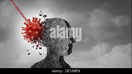 Psicologia pandemica e paura di contagio o paure psicologiche di malattie o infezioni da virus. Foto Stock