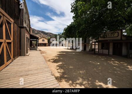 Storica città del cinema occidentale di proprietà del National Park Service degli Stati Uniti al Paramount Ranch nelle montagne di Santa Monica. Foto Stock