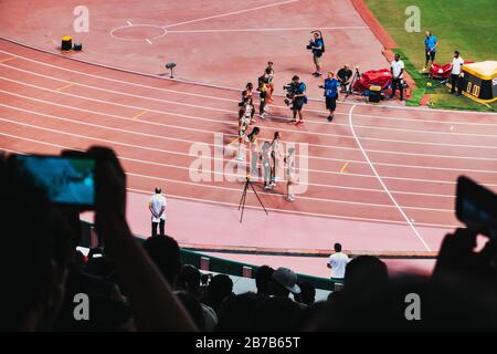Atleti che si disputano ai Campionati mondiali di atletica IAAF 2019 allo stadio internazionale Khalifa di Doha, Qatar Foto Stock