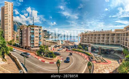 MONTE CARLO, MONACO - AGOSTO 13: Il Fairmont Hairpin o Loews Curve, una delle sezioni più famose del circuito del Gran Premio di Monaco, situato a Mon Foto Stock