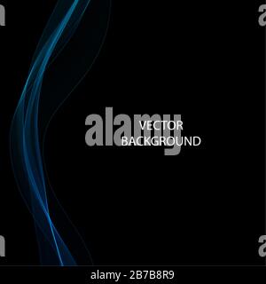 Onda fumosa blu astratta su sfondo nero. Linee vettoriali Illustrazione Vettoriale