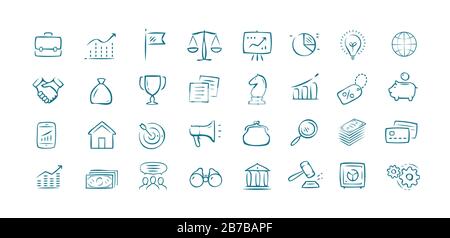 Set di icone disegnate a mano business. Elementi per siti Web o app mobili Illustrazione Vettoriale