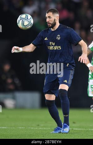 SIVIGLIA, 22-12-2019. Primera División Lega Spagnola. LaLiga. Estadio Benito Villamarín. Karim Benzema (Real Madrid) durante il gioco Real Betis - Real Madrid. Foto Stock