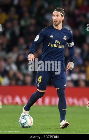 SIVIGLIA, 22-12-2019. Primera División Lega Spagnola. LaLiga. Estadio Benito Villamarín. Sergio Ramos (Real Madrid) durante il gioco Real Betis - Real Madrid. Foto Stock