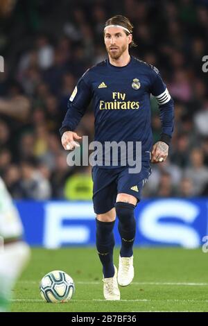 SIVIGLIA, 22-12-2019. Primera División Lega Spagnola. LaLiga. Estadio Benito Villamarín. Sergio Ramos (Real Madrid) durante il gioco Real Betis - Real Madrid. Foto Stock