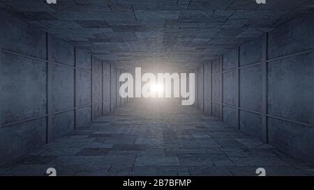 corridoio scuro con illustrazione di rendering 3d chiaro Foto Stock