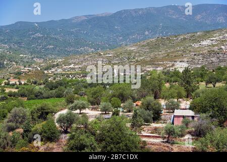 La campagna ai piedi del Monte Troodos - l'antica regione di coltivazione dell'uva. Limassol. Cipro Limassol. Cipro Foto Stock