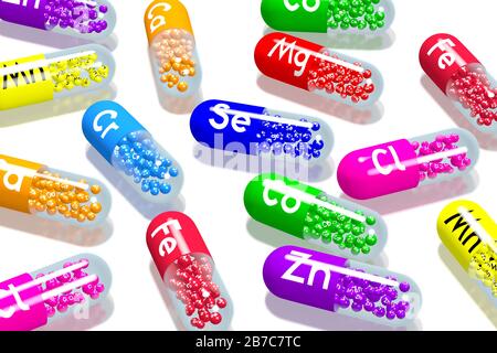 Concetto di vitamine - pillole colorate Foto Stock