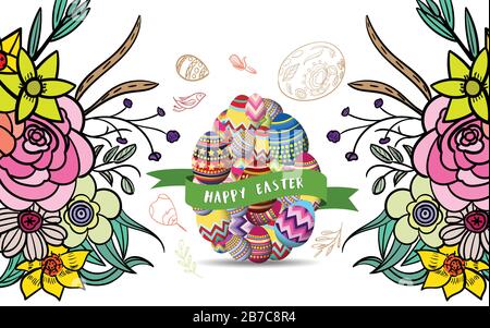 Sfondo pasquale con decorazioni tradizionali. Saluto di Pasqua con uova colorate Illustrazione Vettoriale