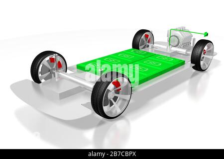 Auto elettrica/veicolo elettrico - concetto di mobilità elettronica. Rendering 3D Foto Stock