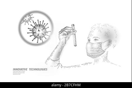 Donna medico scienziati tenere provetta. Vaccino di protezione contro il virus della maschera medica di sicurezza. Sviluppo di una terapia pandemica per la polmonite da coronavirus. Assistenza Sanitaria Illustrazione Vettoriale