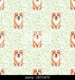 Acquerello modello senza cuciture con cani Foto Stock