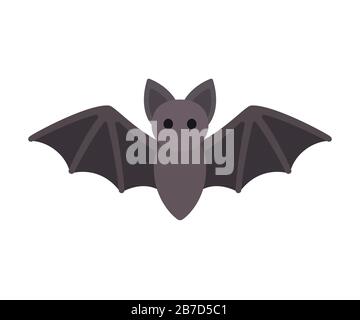 Semplice icona di fumetto bat. Pipistrello volante con ali sparse, simbolo Halloween clip art illustrazione. Illustrazione Vettoriale
