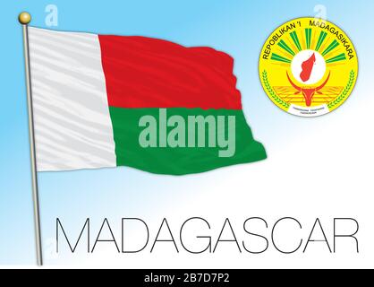 Madagascar bandiera nazionale ufficiale e stemma, africa, illustrazione vettoriale Illustrazione Vettoriale