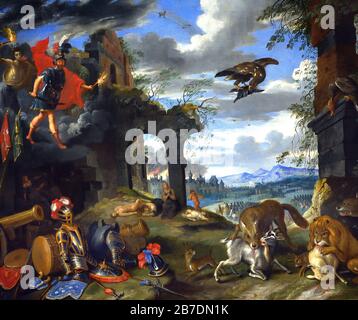 Allegoria della guerra di Jan Brueghel il più giovane 1601-1678 la famiglia Brueghel ( Bruegel o Breughel ), pittori fiamminghi 16 - 17 ° secolo, belga, Belgio. Foto Stock