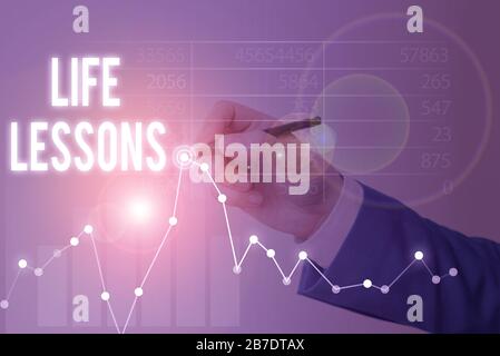 Scrittura concettuale della mano che mostra le lezioni di vita. Concetto che significa qualcosa che conoscenza utile o principi possono essere imparati Foto Stock