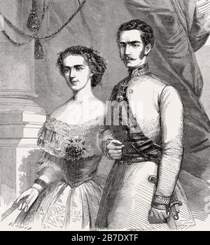 Francesco Giuseppe i, imperatore d'Austria, con l'imperatrice Elisabetta d'Austria, Sissi, 1857 Foto Stock