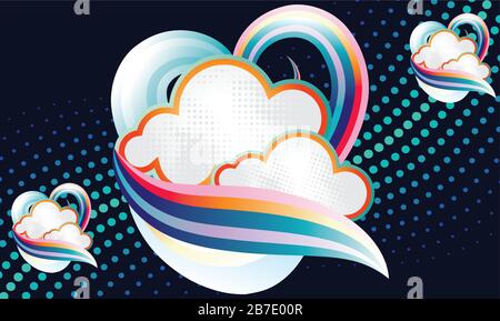 Cuore e nuvola su piccole onde di particelle Illustrazione Vettoriale