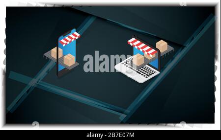 partner di distribuzione online dal desktop al mobile di oggi Illustrazione Vettoriale