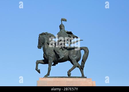 Monumento dell'eroe epico di Manas a Bishkek, Kirghizistan Foto Stock