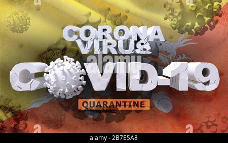 Malattia di coronavirus COVID-19 infezione quarantena concetto su sventolare bandiera nazionale del Bhutan. Rappresentazione 3D dettagliata e dettagliata. Foto Stock