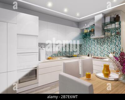 rendering 3d della cucina moderna Foto Stock