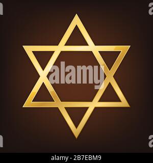Stella d'oro di Davide. Vettore icona a stella. Metallo stella ebraica Illustrazione Vettoriale