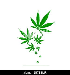Caduta di foglie verdi di Cannabis. Logo vettoriale a foglia di cannabis. Foglia di marijuana medica isolata. Illustrazione Vettoriale