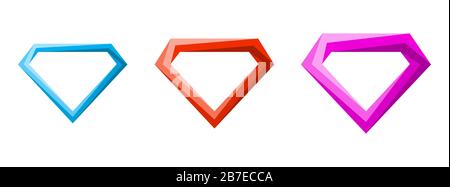 Set di icone astratte a diamante. Simboli diamantati a colori in design piatto. Icone vettoriali isolate. Illustrazione Vettoriale