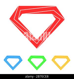 Set di icone astratte a diamante. Simboli diamantati a colori in design piatto. Icone vettoriali isolate. Illustrazione Vettoriale