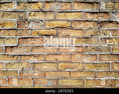 Vuota la vecchia texture del muro di mattoni. Superficie della parete in vernice distressed. Grungy Brickwall. Foto Stock