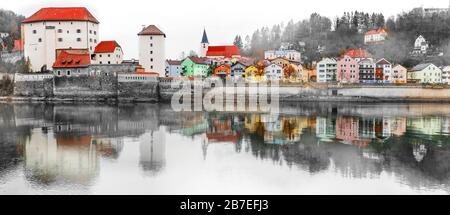 Impressionante Passau città vecchia,vista panoramica,Baviera, Germania. Foto Stock